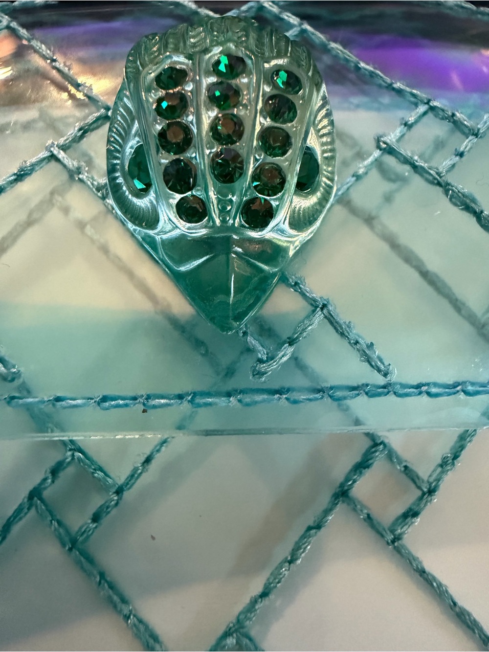 Kurt Geiger Turquoise Micro Vinyl Quilted Jelly Crossbody - Picture 4 of 5
